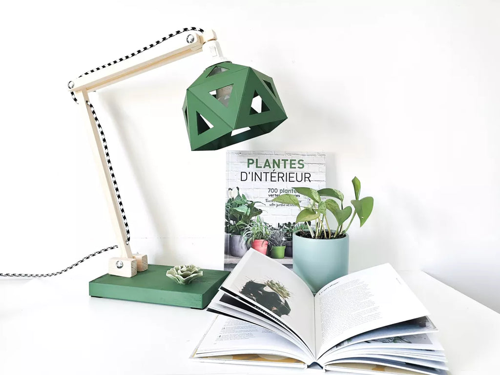 Lampe de bureau origami bois et vert