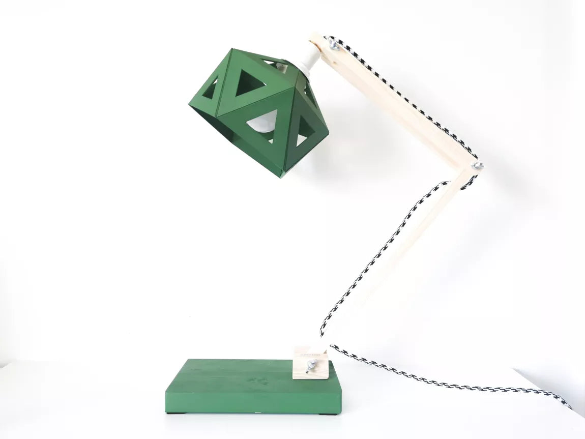 Lampe de bureau origami bois et vert