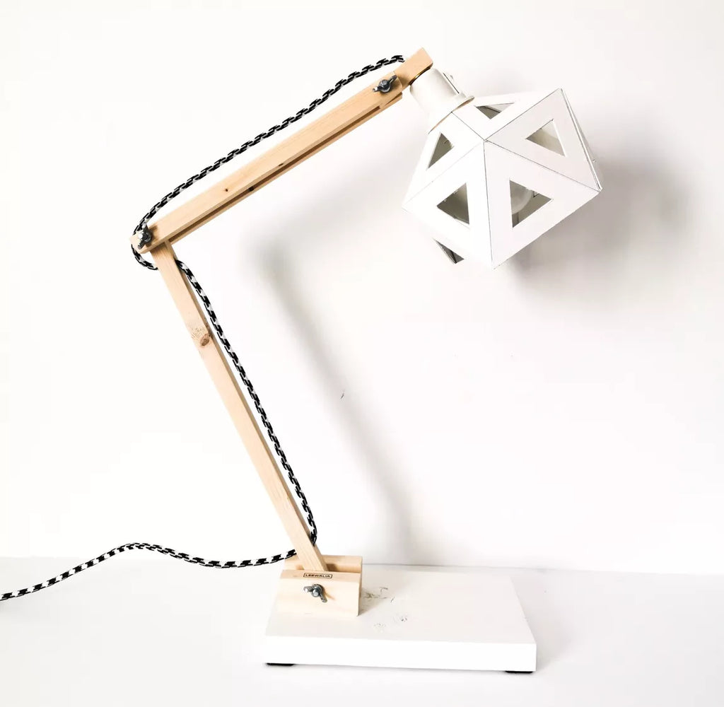 Lampe de bureau origami bois et blanc - Leewalia