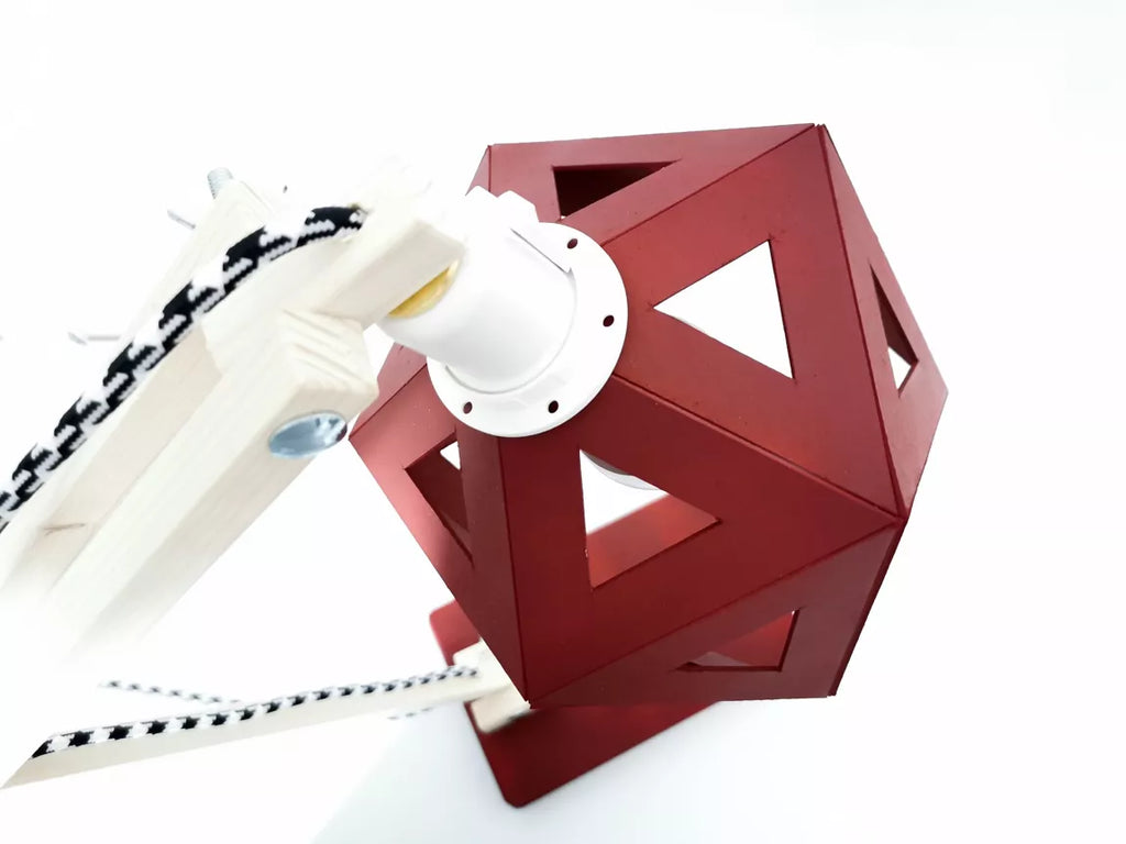Lampe de bureau origami bois et bordeaux- Leewalia