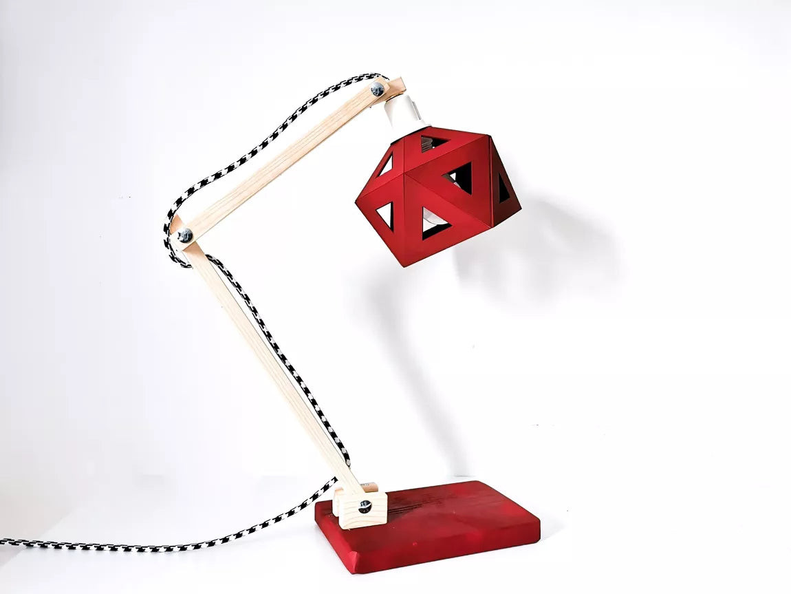 Lampe de bureau origami bois et bordeaux- Leewalia